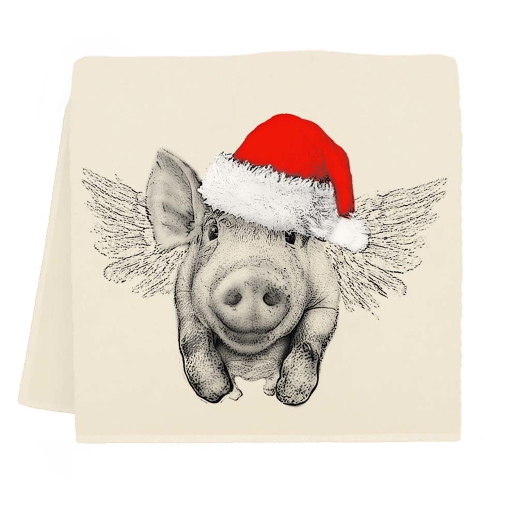Santa Flying Pig Tea Towel
