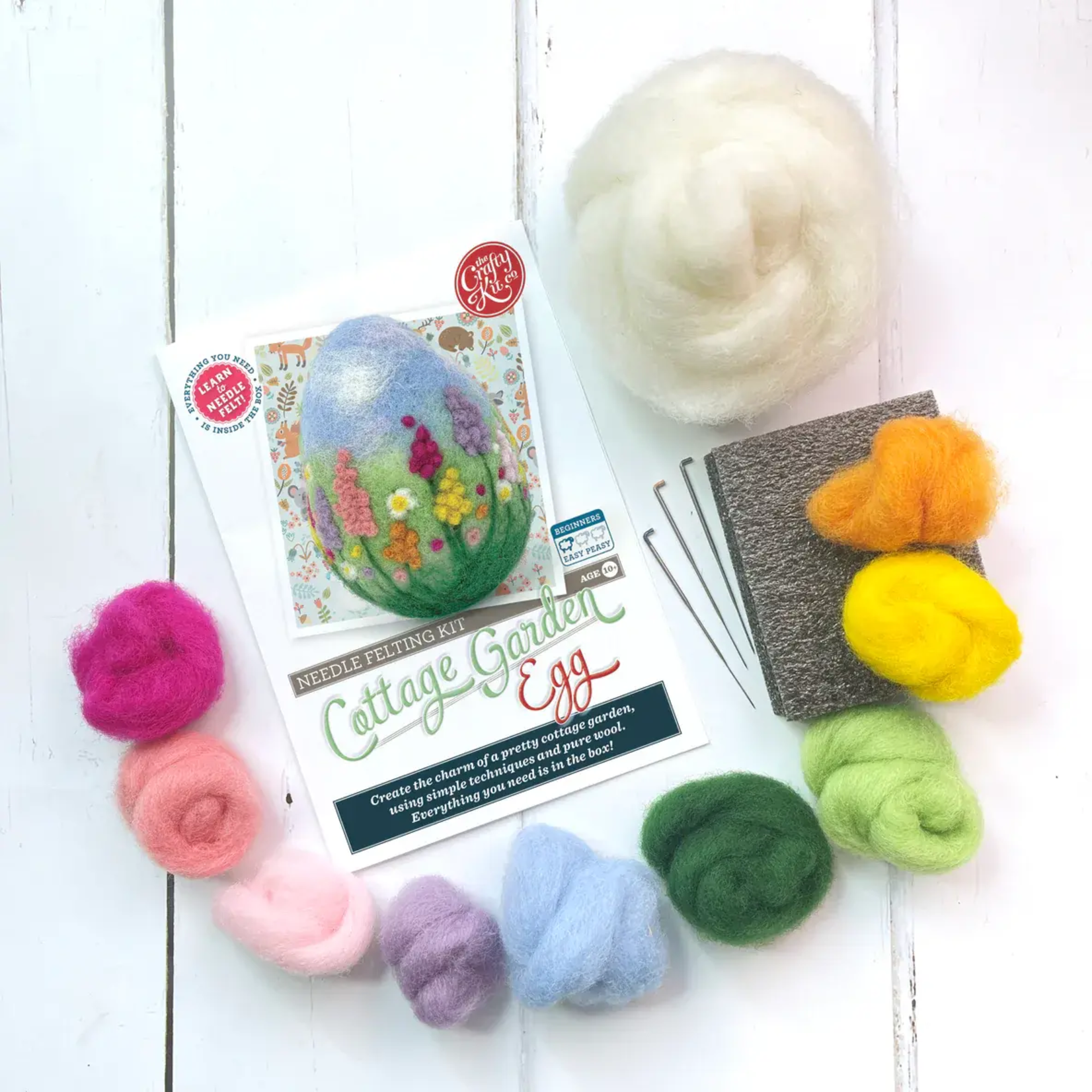 The Crafty Kit Company Cottage Garden Egg Needle Felting Craft Kit