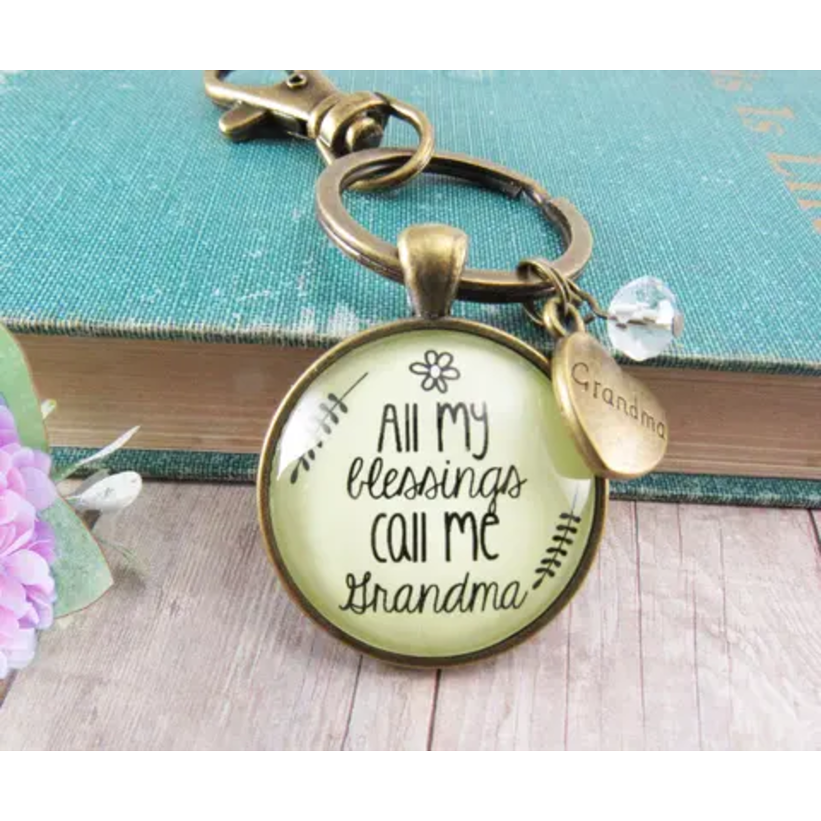 Gutsy Goodness All My Blessings Call Me Grandma Keychain