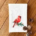 Cardinal on an Evergreen Branch Tea Towel