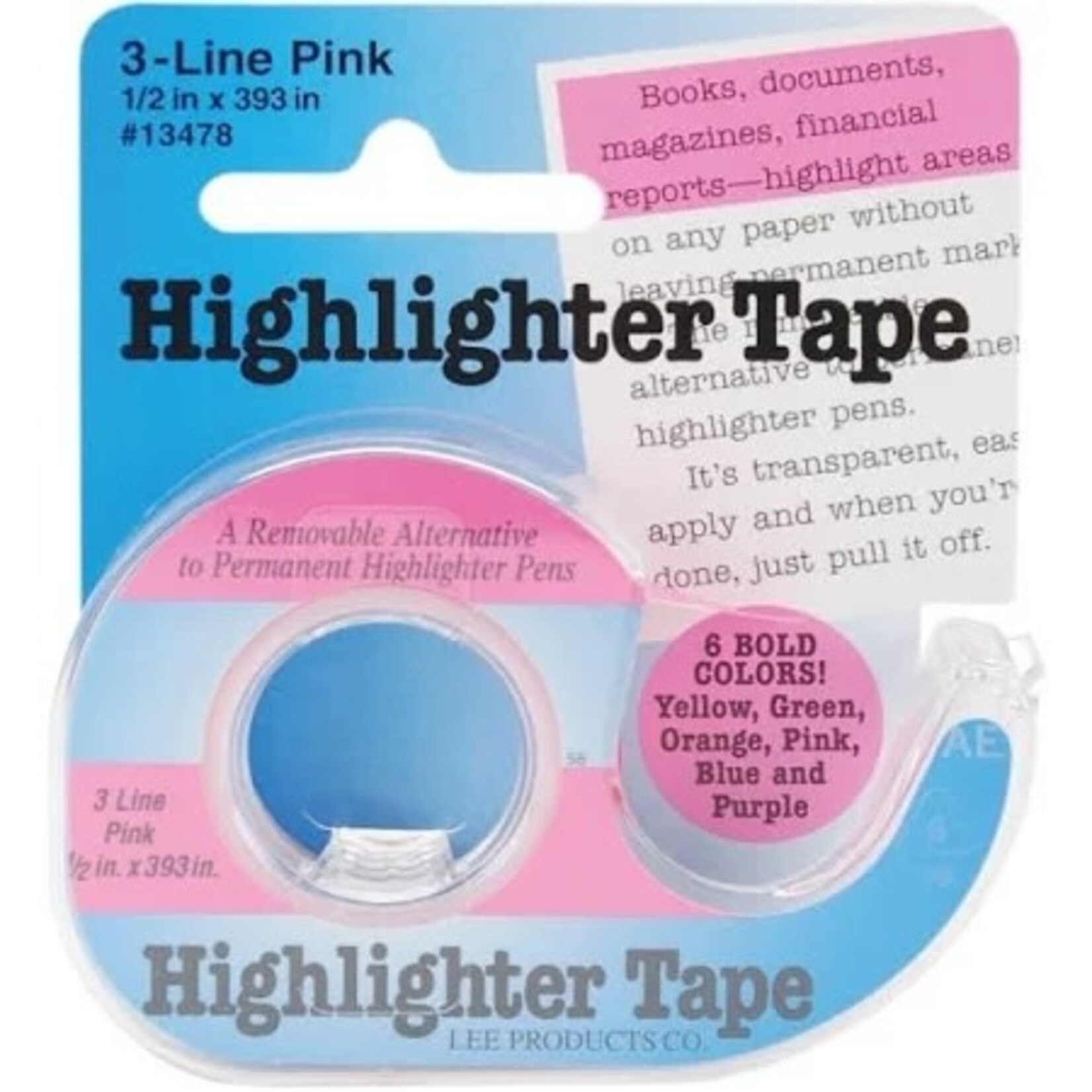Lee Products Highlighter Reusable Tape Pink