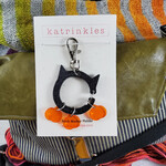 Katrinkles 2025 Halloween Collection - Acrylic Cat Stitch Marker Holder Bag Charm - 3 Pumpkin Stitch Markers Included
