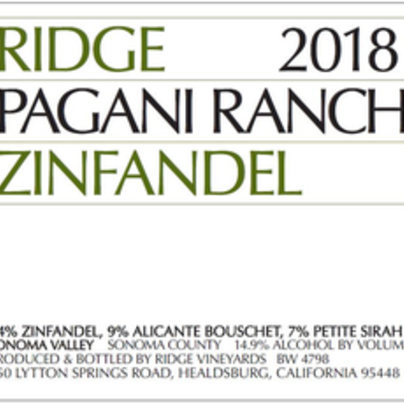 Ridge Vineyards "Pagani Ranch" Zindandel 2019
