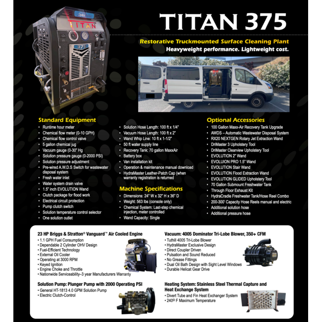 Hydramaster TITAN 375™  w/70G Maxx-Air™ Recovery Tank
