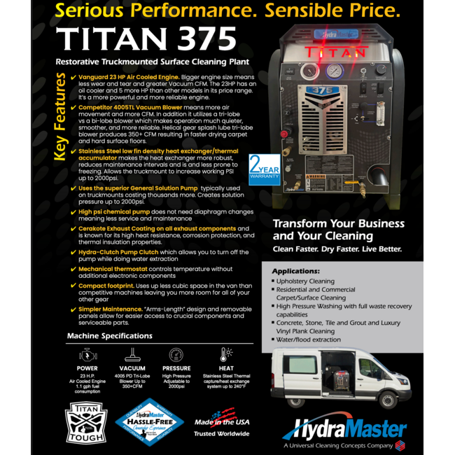 Hydramaster TITAN 375™  w/70G Maxx-Air™ Recovery Tank
