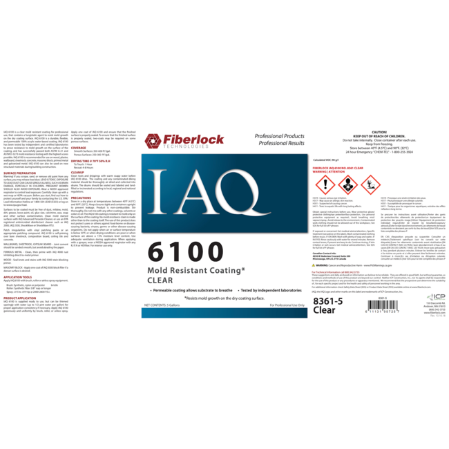 Fiberlock Technologies IAQ 6100 - Mold Resistant Coating - Clear - 5 Gallon