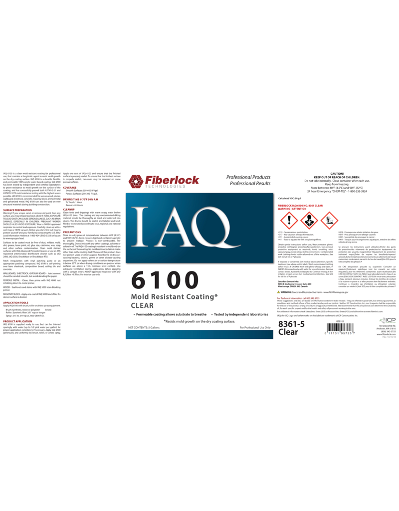 Fiberlock Technologies IAQ 6100 - Mold Resistant Coating - Clear - 5 Gallon