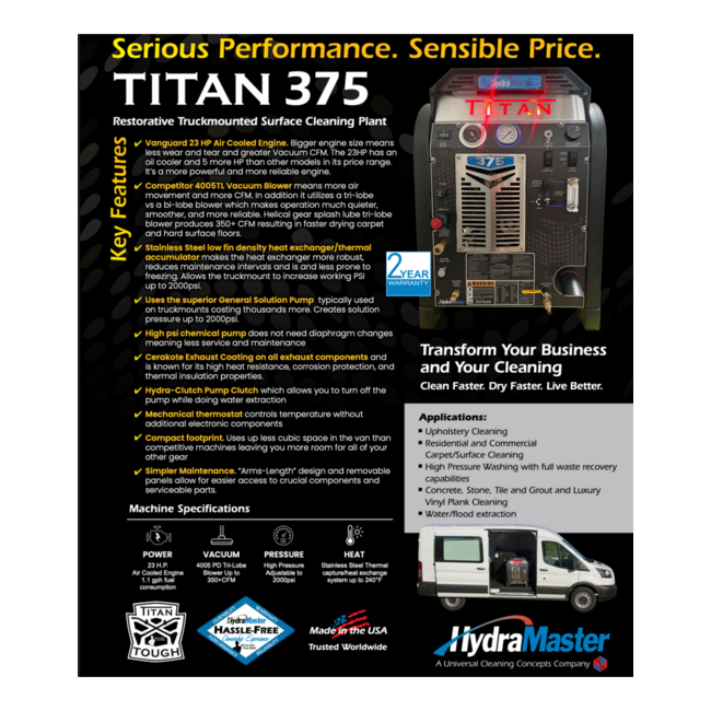 HydraMaster TITAN 375™ w/100G Maxx-Air™ Recovery Tank