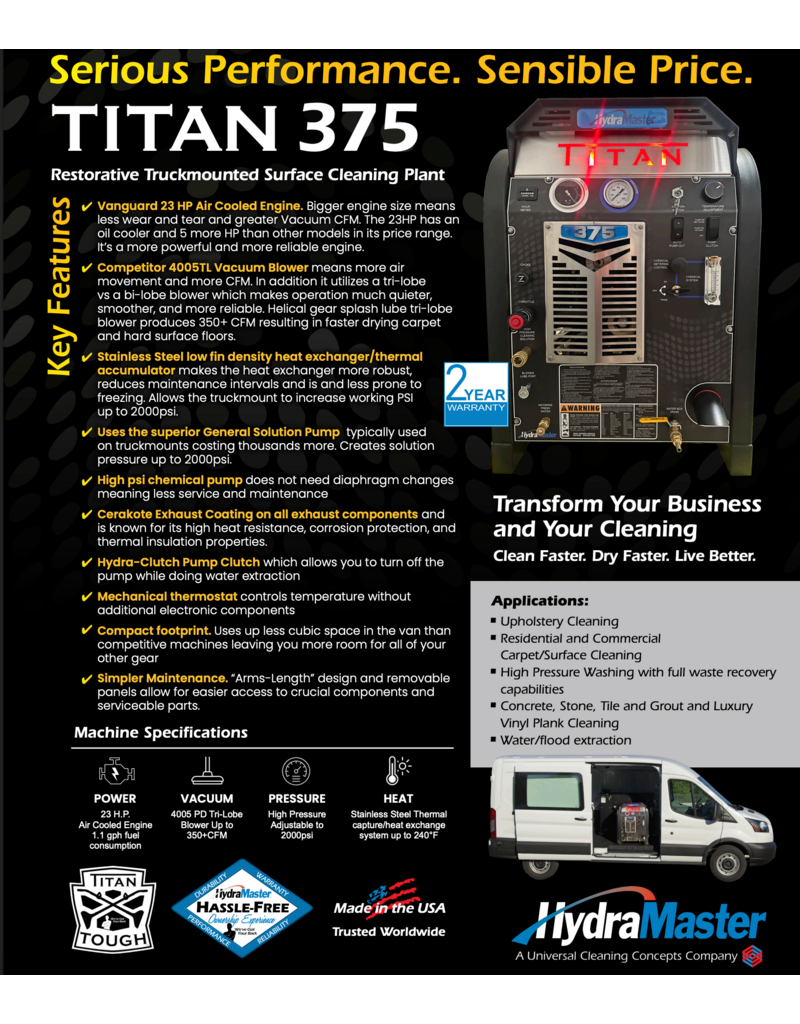 Hydramaster TITAN 375™ w/100G Maxx-Air™ Recovery Tank