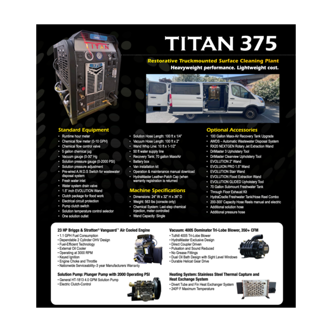 HydraMaster TITAN 375™ w/100G Maxx-Air™ Recovery Tank