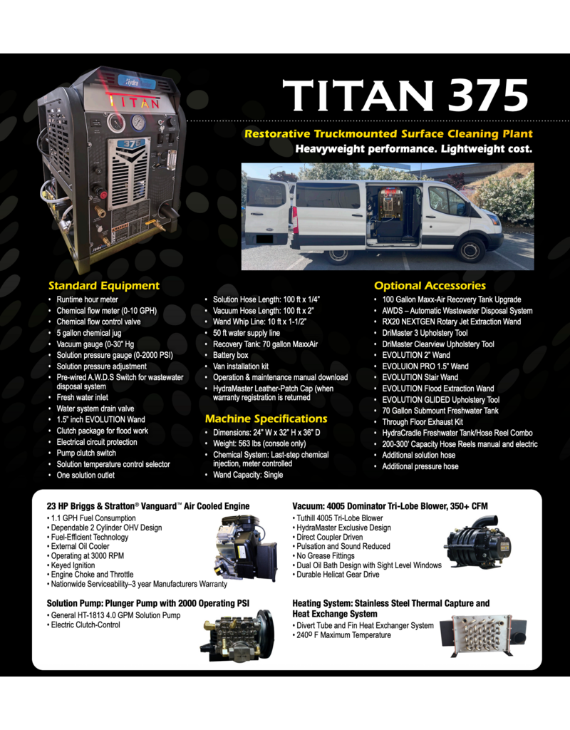 Hydramaster TITAN 375™ w/100G Maxx-Air™ Recovery Tank