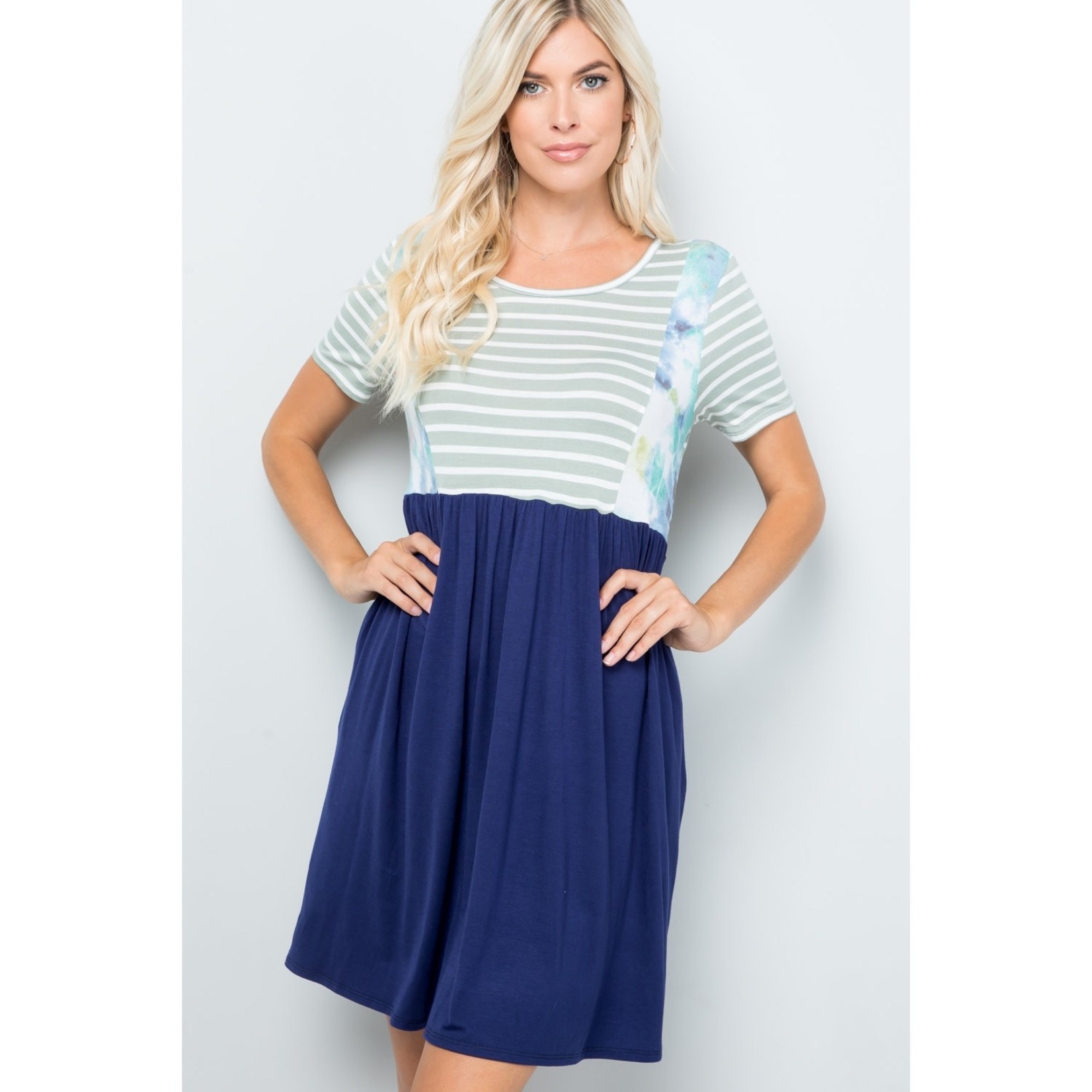 Celeste Clothing Navy Dress with Stripes