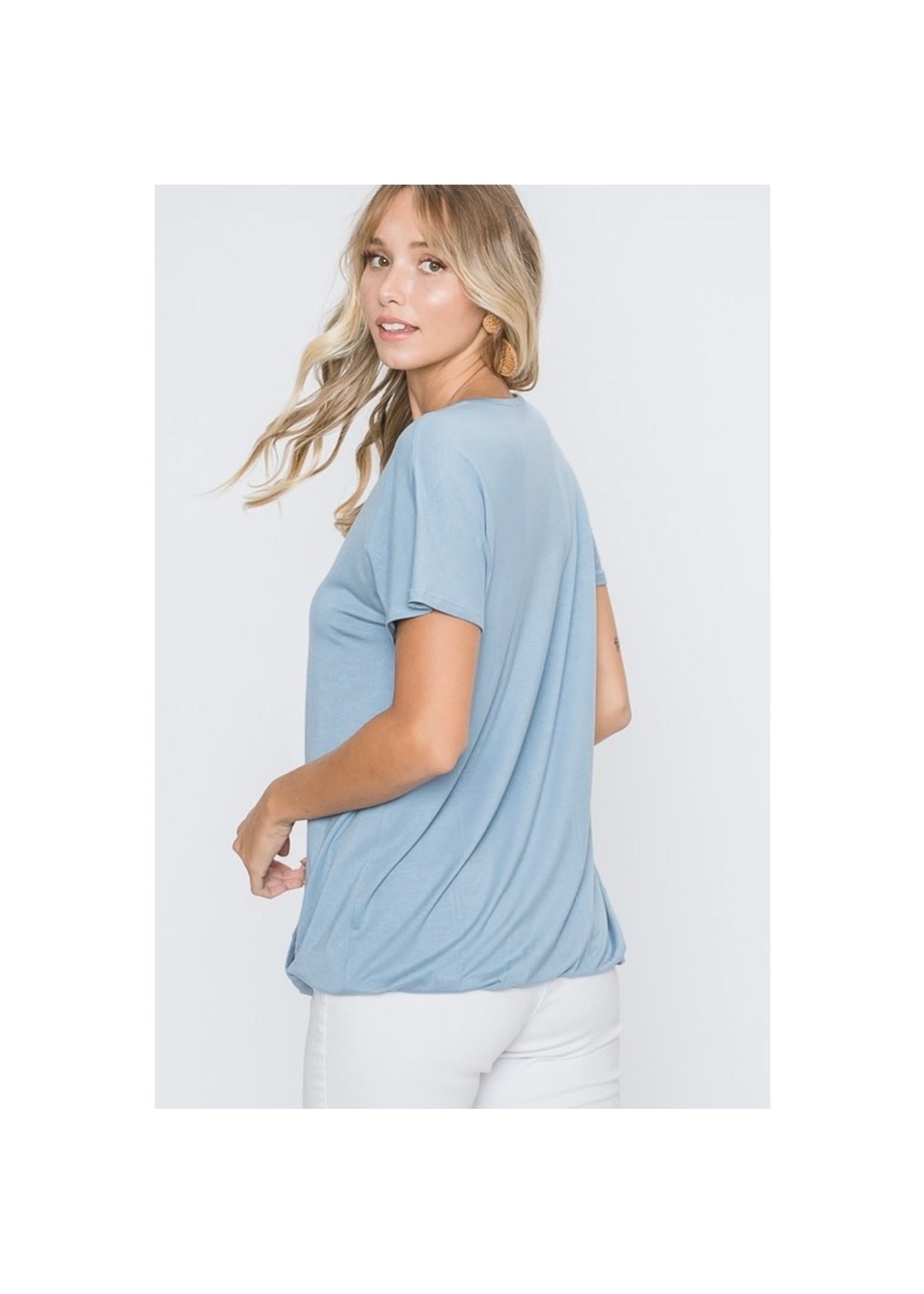 Heimish Dusty Blue Short Sleeve V neck Bar Shirt
