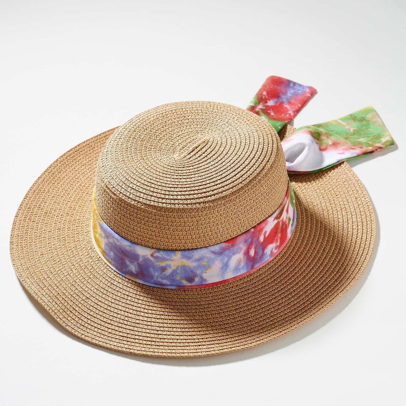 Natural Straw hat with tye die skarf