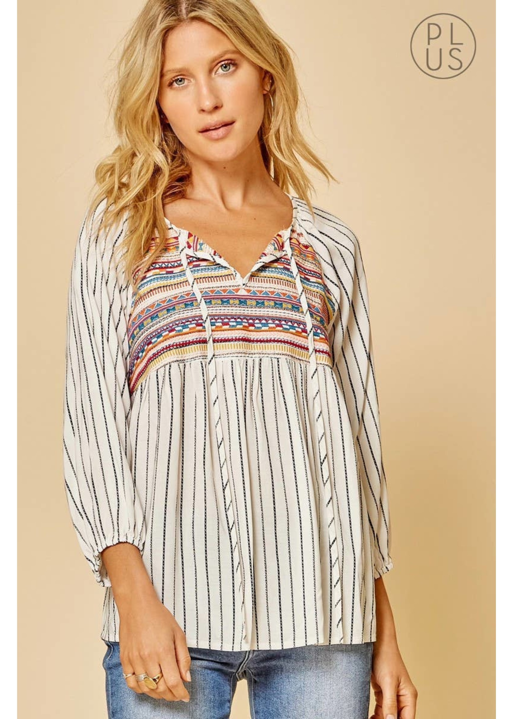 Striped with Embroidery Blouse