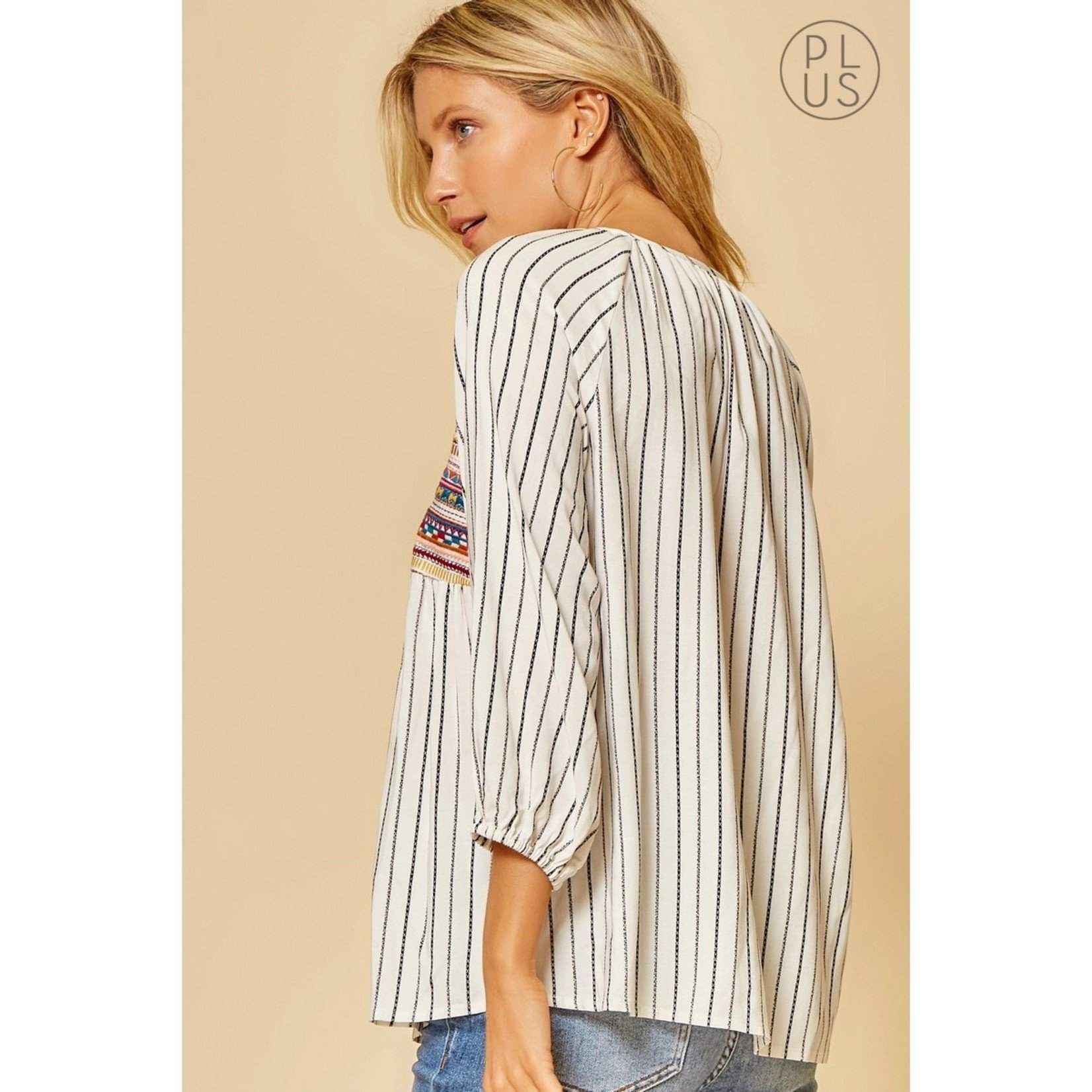 Striped with Embroidery Blouse