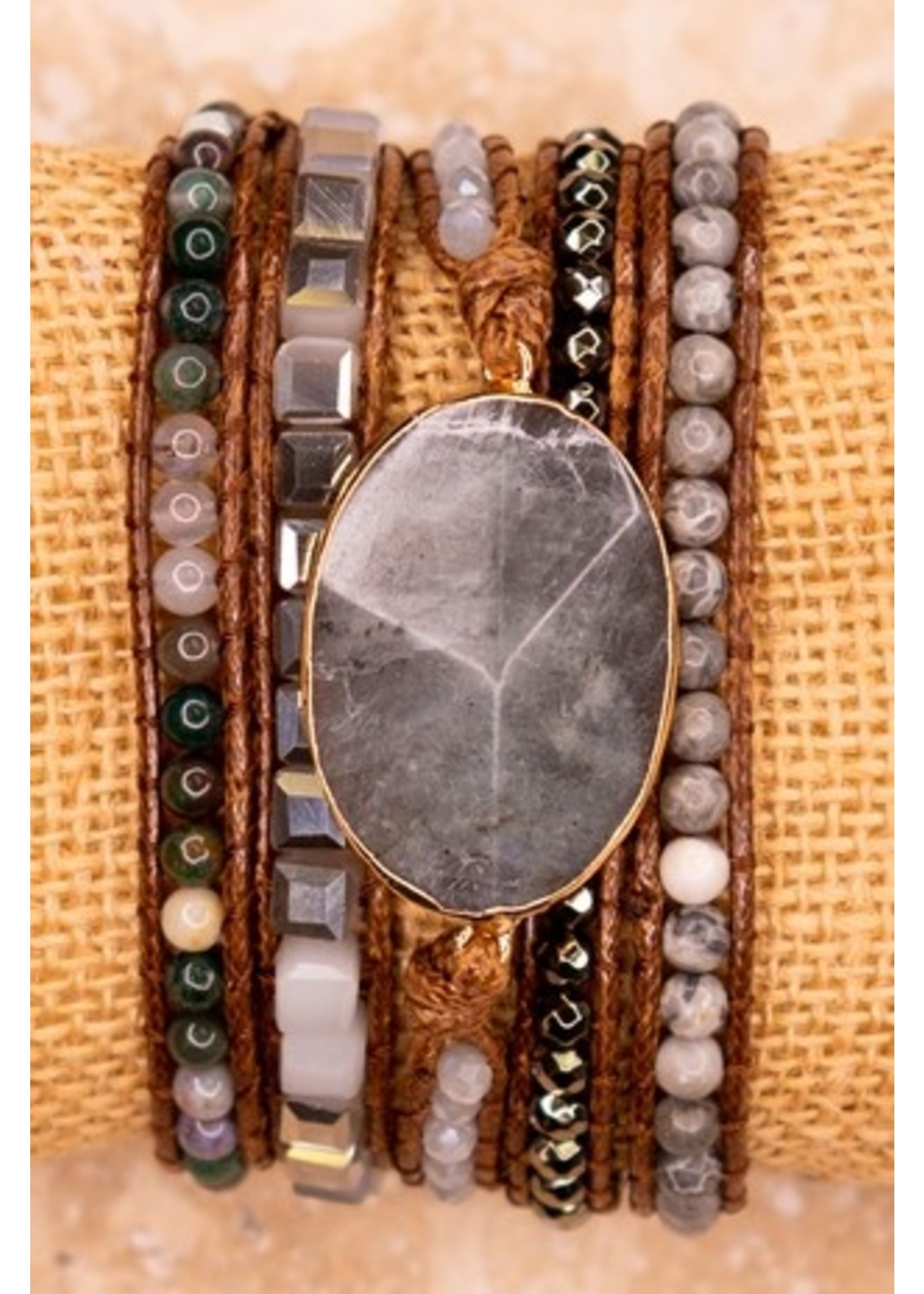 Labadorite Stone Leather Bracelet