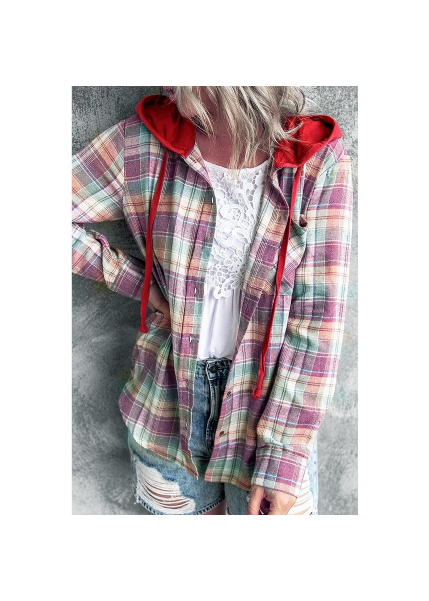 Red Plaid Hooded Sweat Shirt