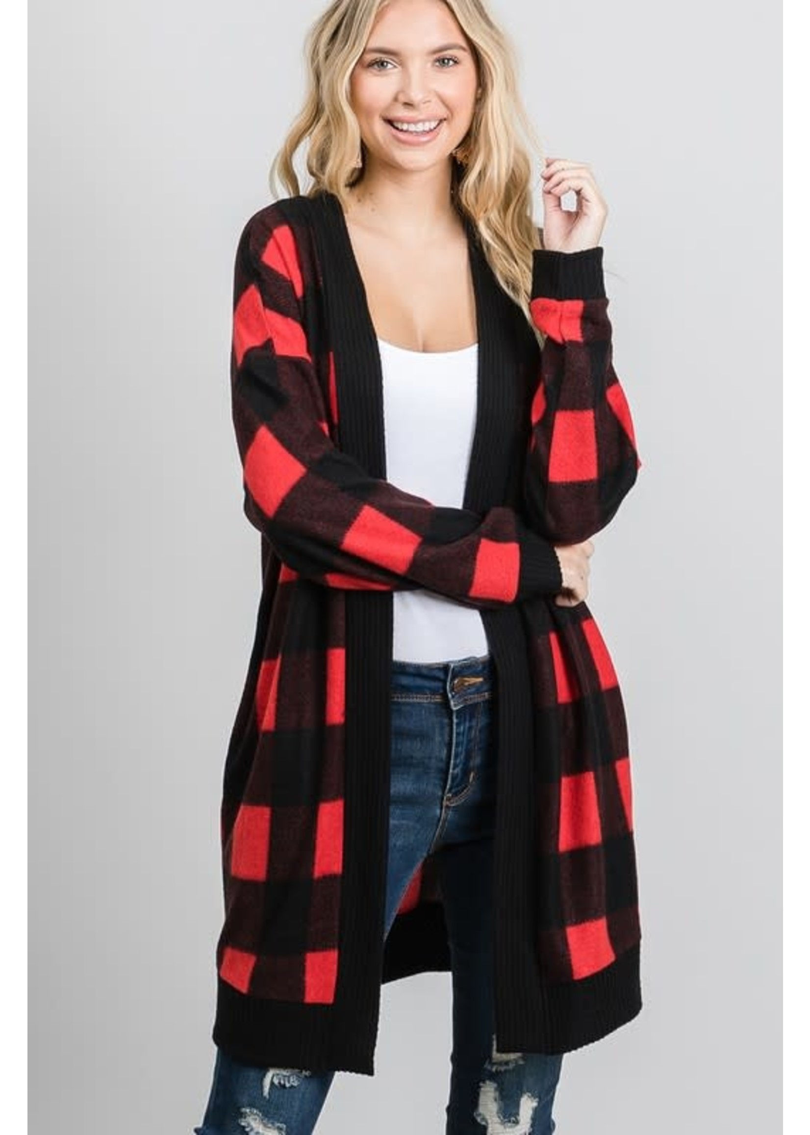GeeGee Red Flannel Long Cardigan