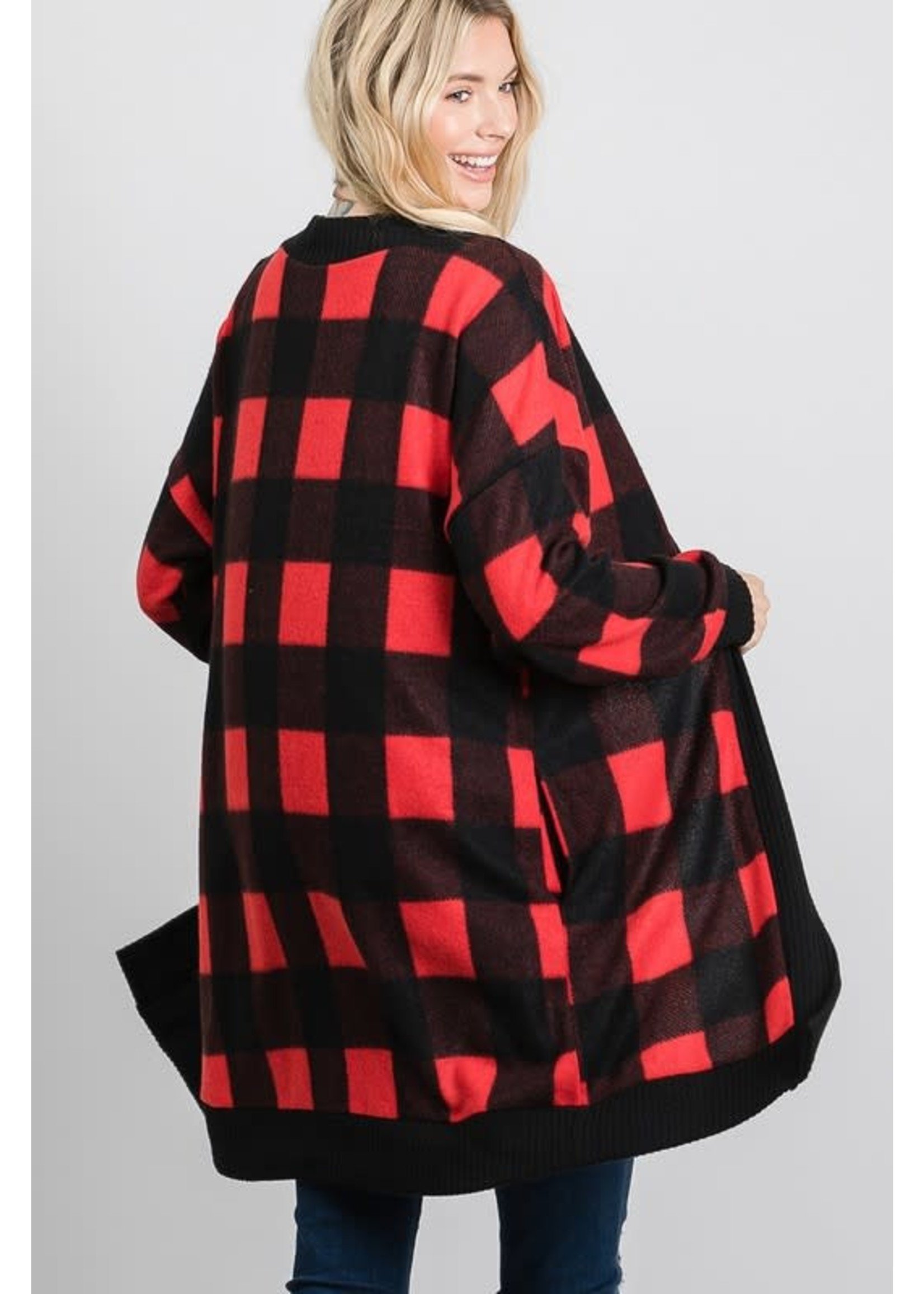 GeeGee Red Flannel Long Cardigan