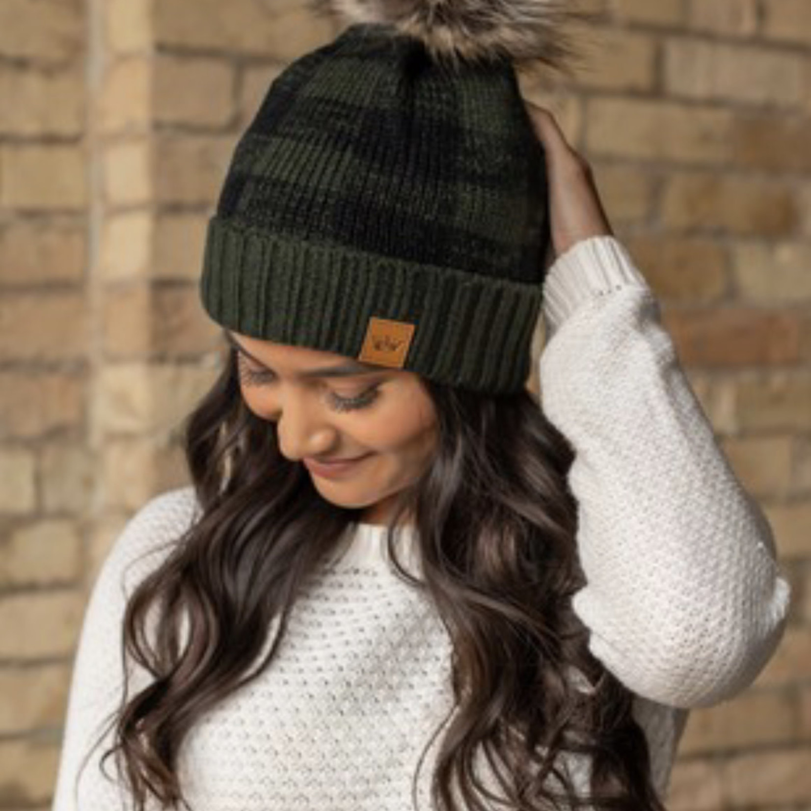 Panache Panache-Green/Buffalo Plaid F.L. Beanie w/Pom