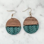 Embossed Green Leather Wood Earring