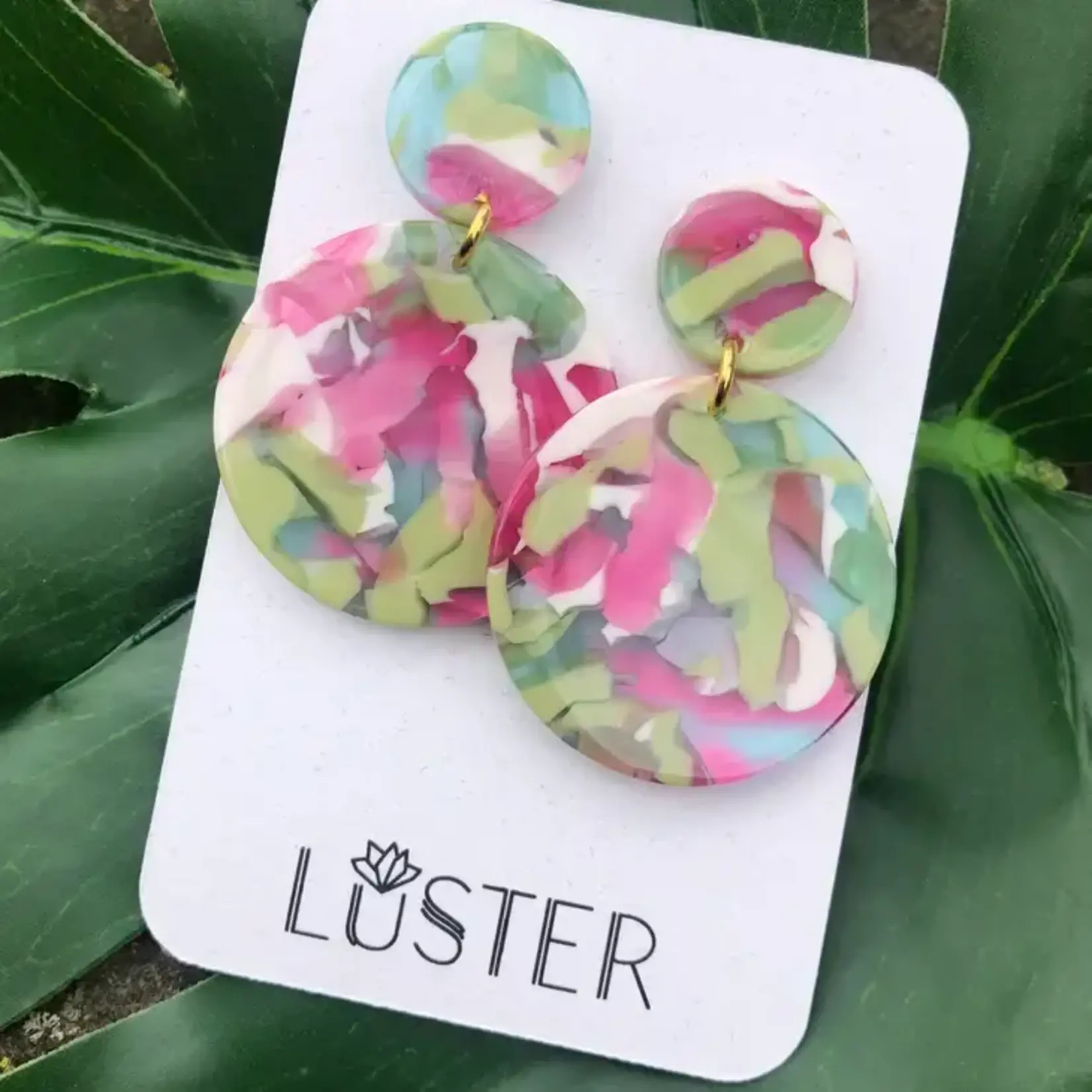 Luster-pink+green Acetate Earring