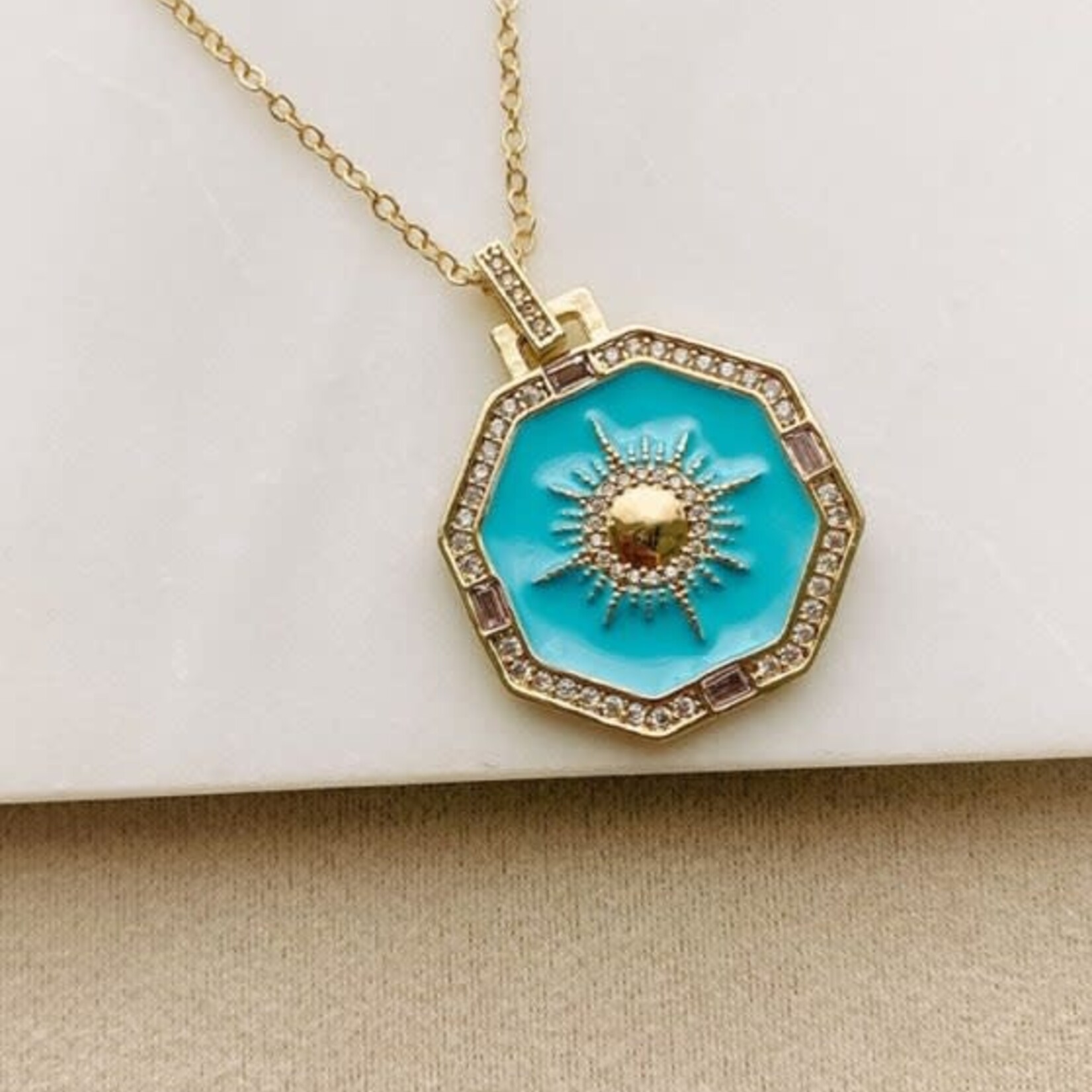 Blue pendant Charm Necklace (18k GP)