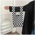 Rainbow Unicorn Checkered Knit Bag Black/White