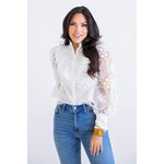 Lace Ruffle Front Top - White