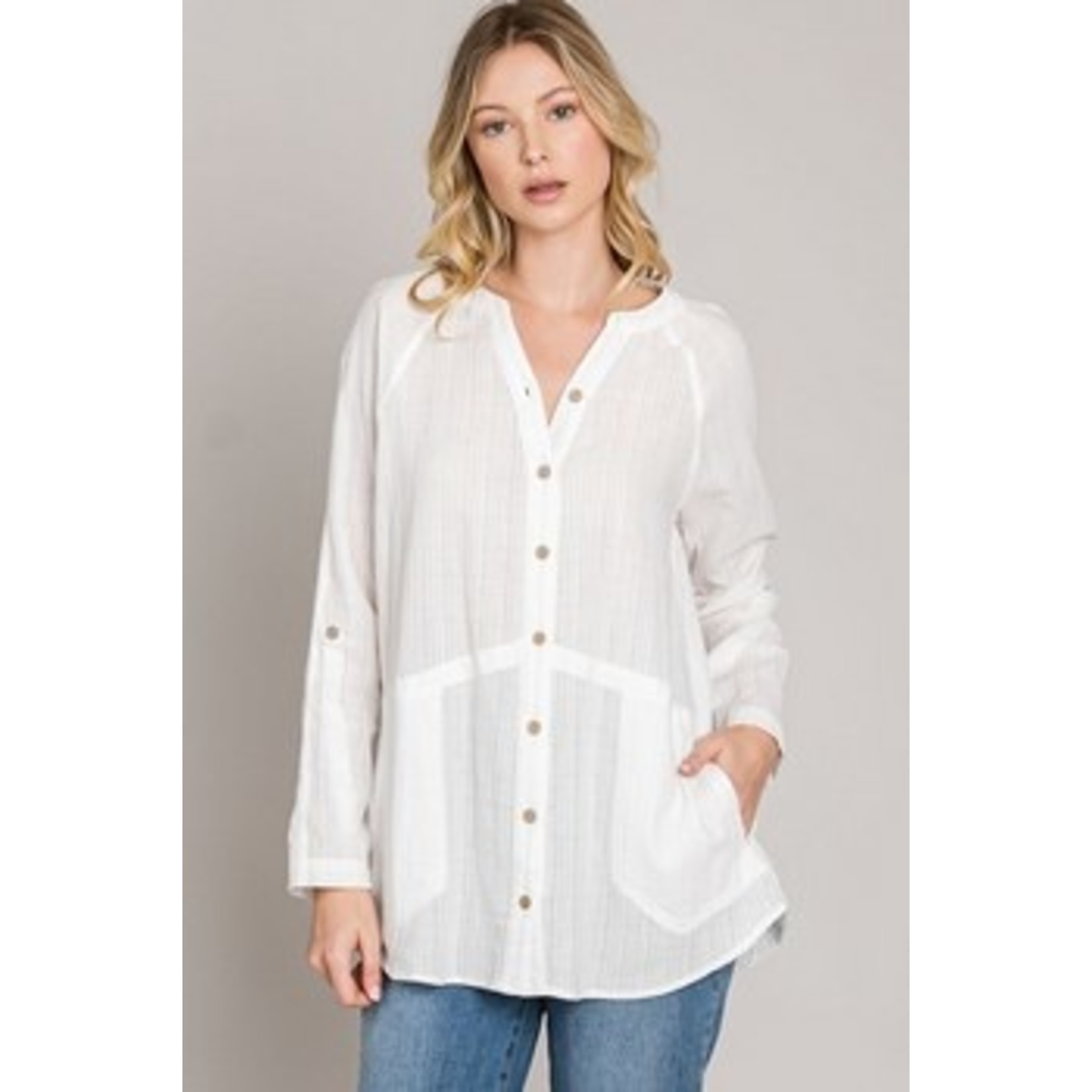 Oversized Button Down Shirt/Dress - Off White
