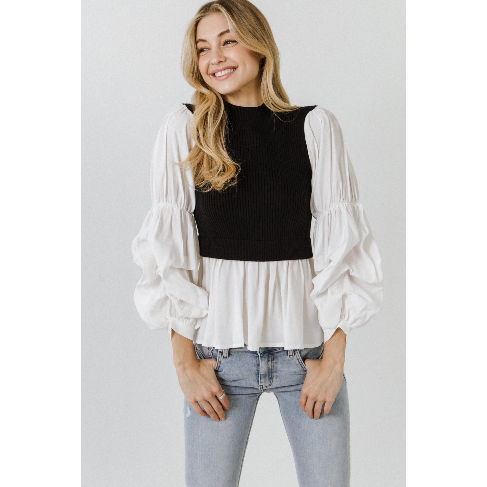 Knit/Woven Combo Top -