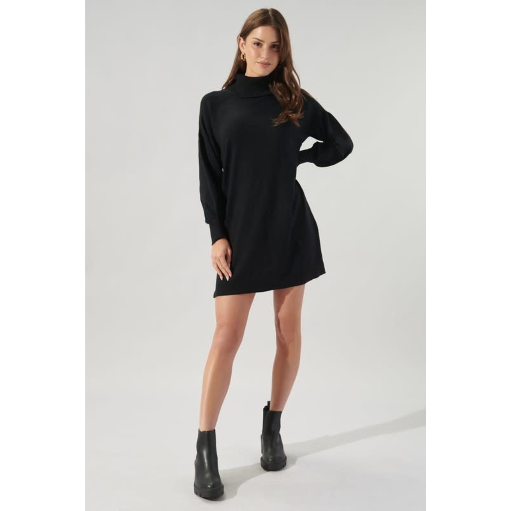 Sweater Dress w/ Turtleneck - Black