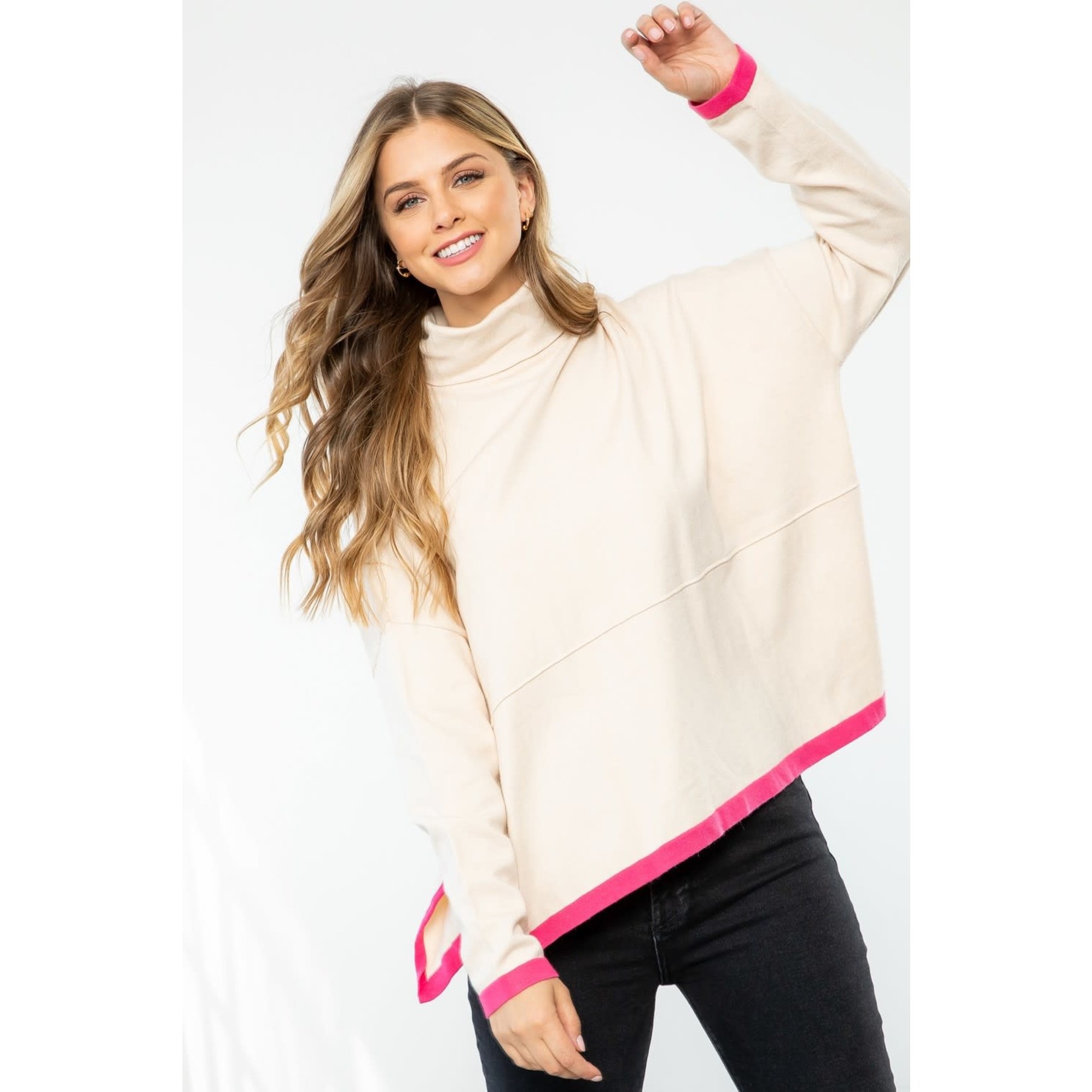 THML Colorblock Poncho - Ivory w/ Pink