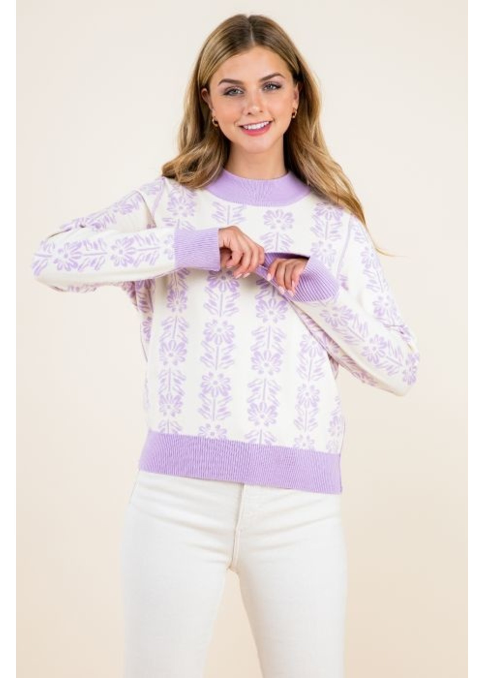 Floral Pattern Sweater - Lilac