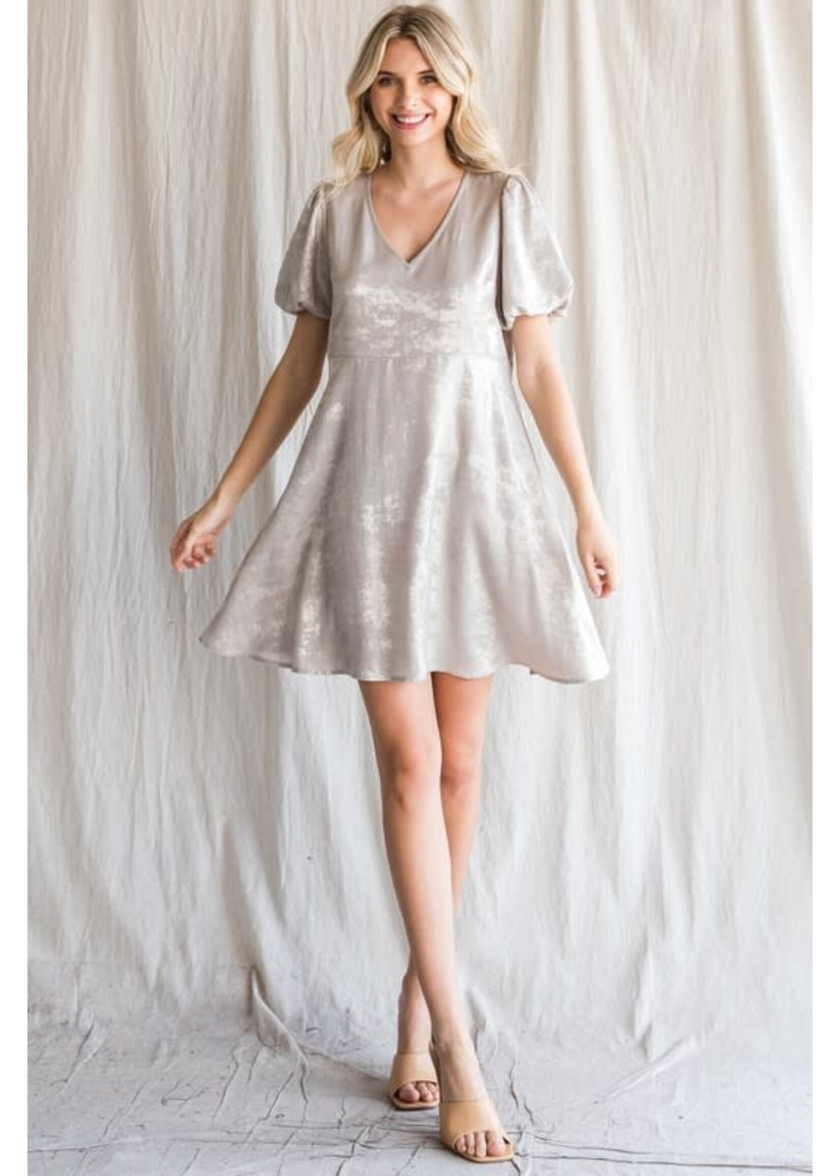 jodifl Metallic Short Dress W/ Puff Sleeve -
