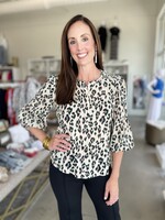 Another Love Grenada Smocked Front L/S Top - Cream Leopard -