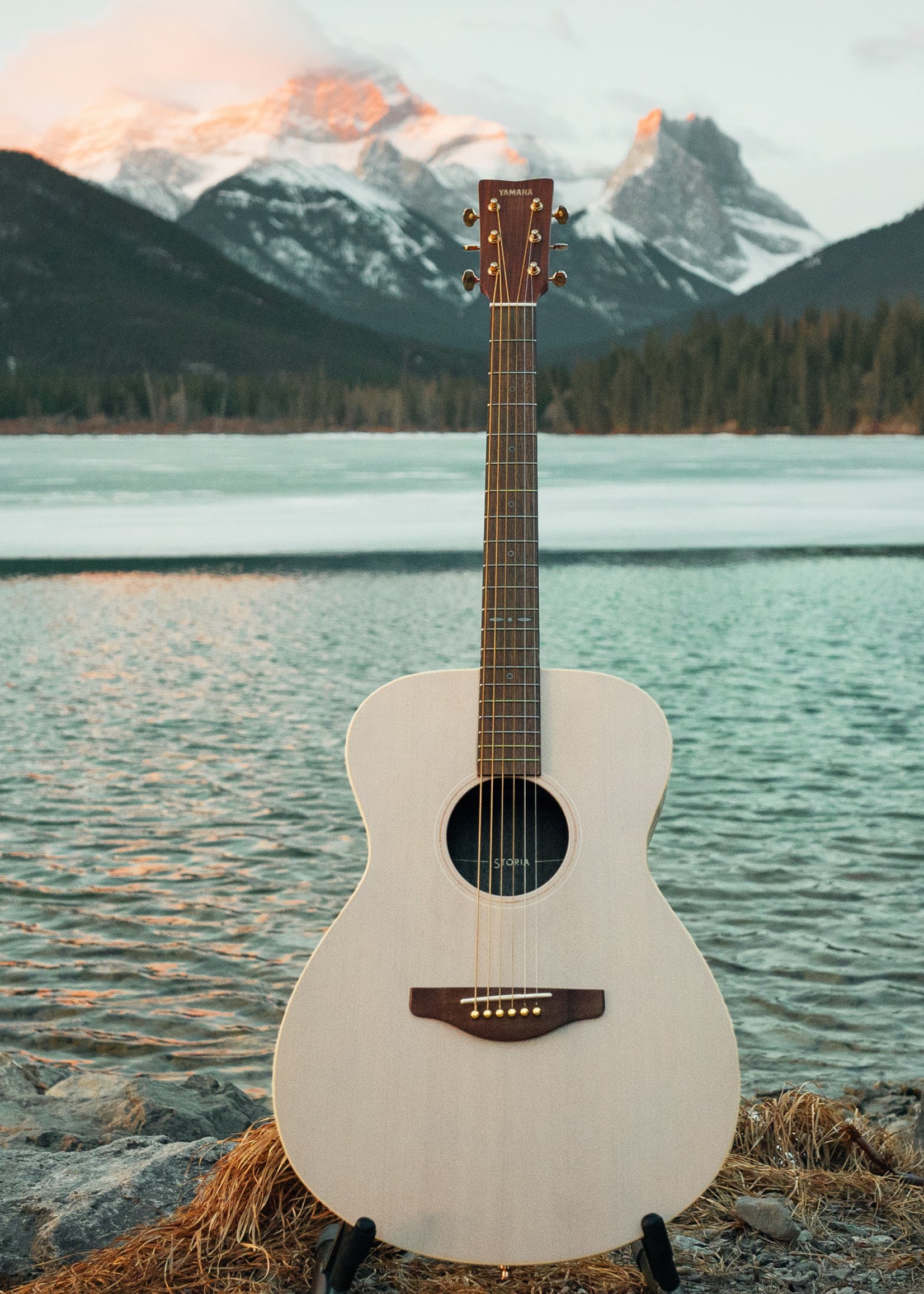 white acoustic guitar yamaha