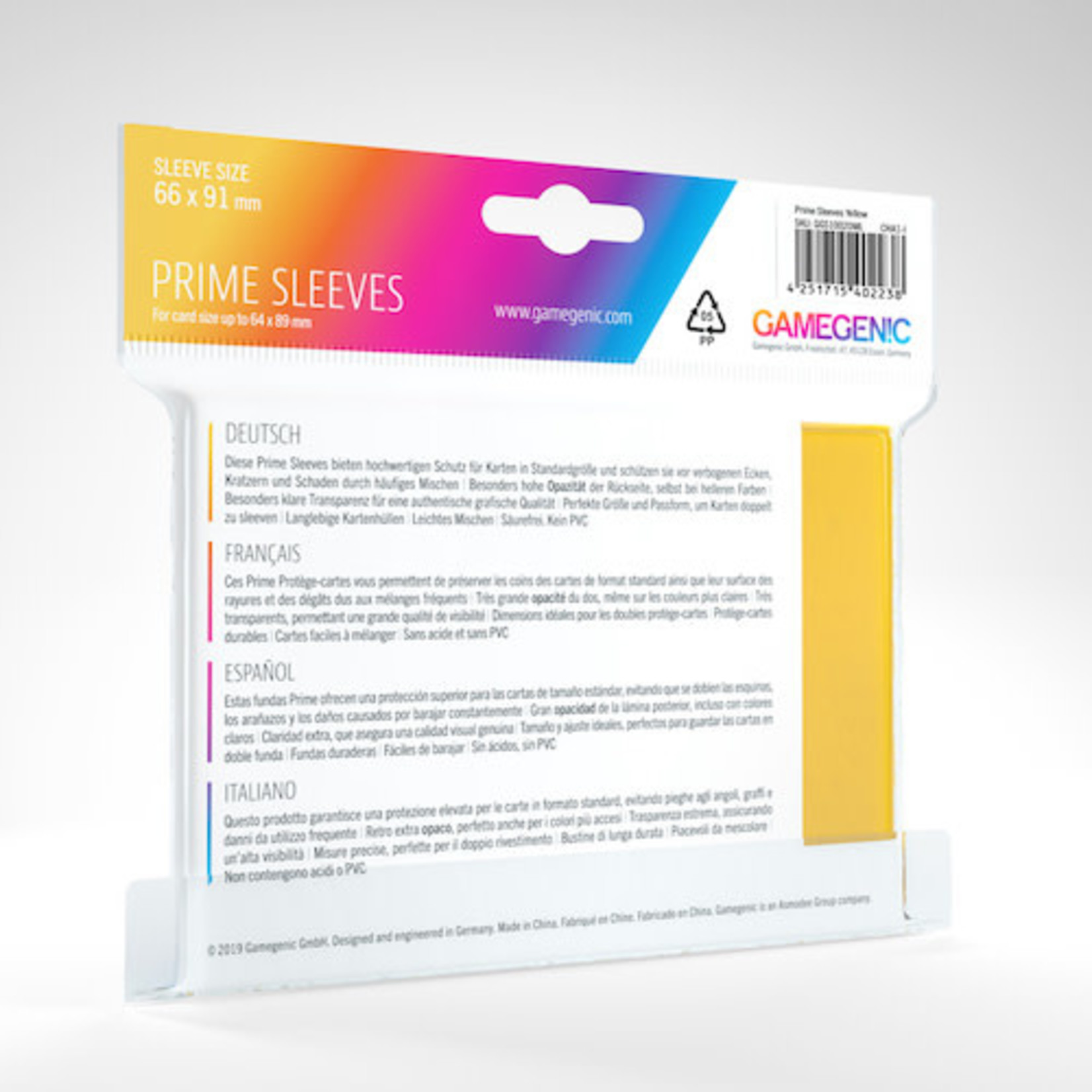Gamegenic Prime Sleeves: Yellow (66 x 91mm)