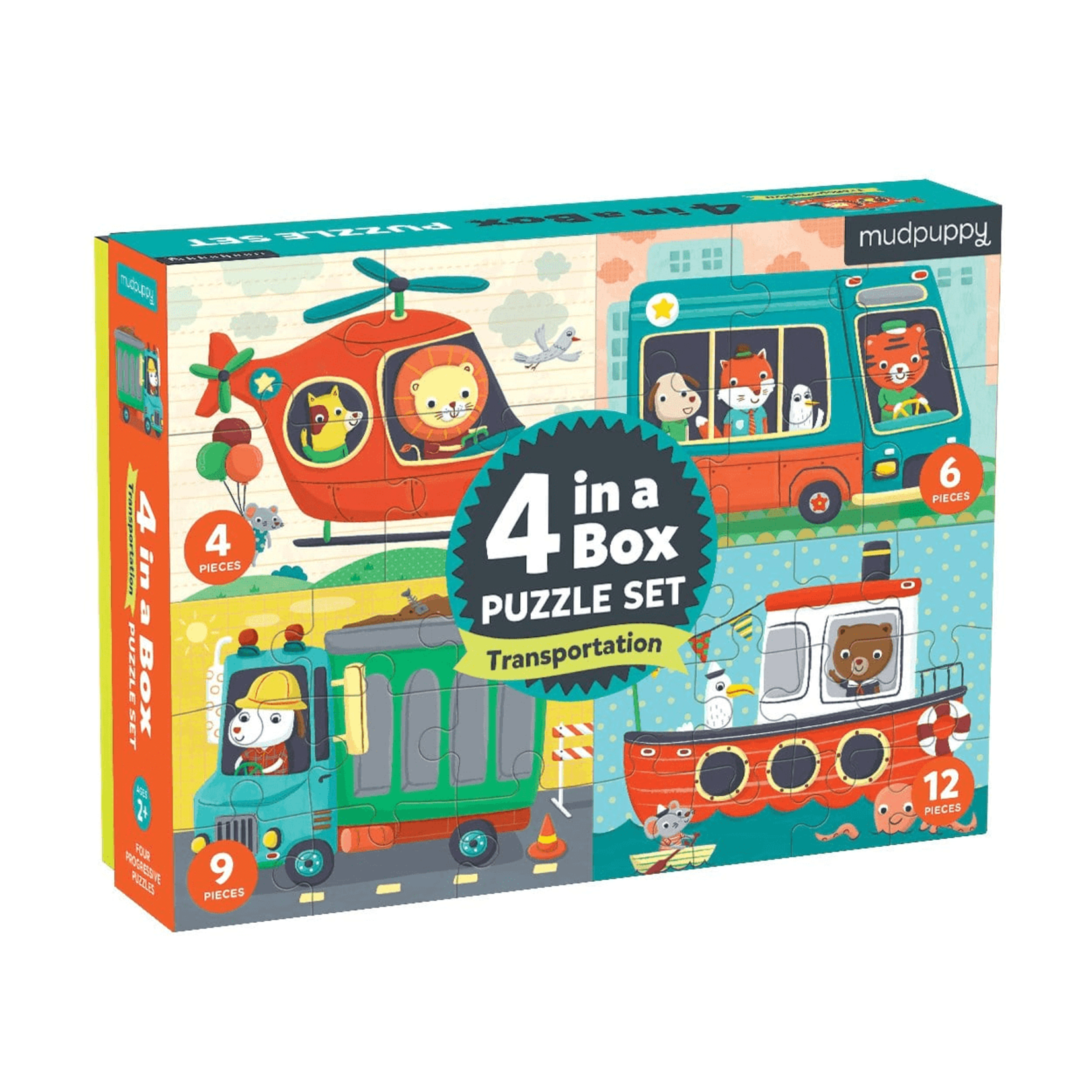Mudpuppy 4-in-a-Box Puzzle Set - Transportation