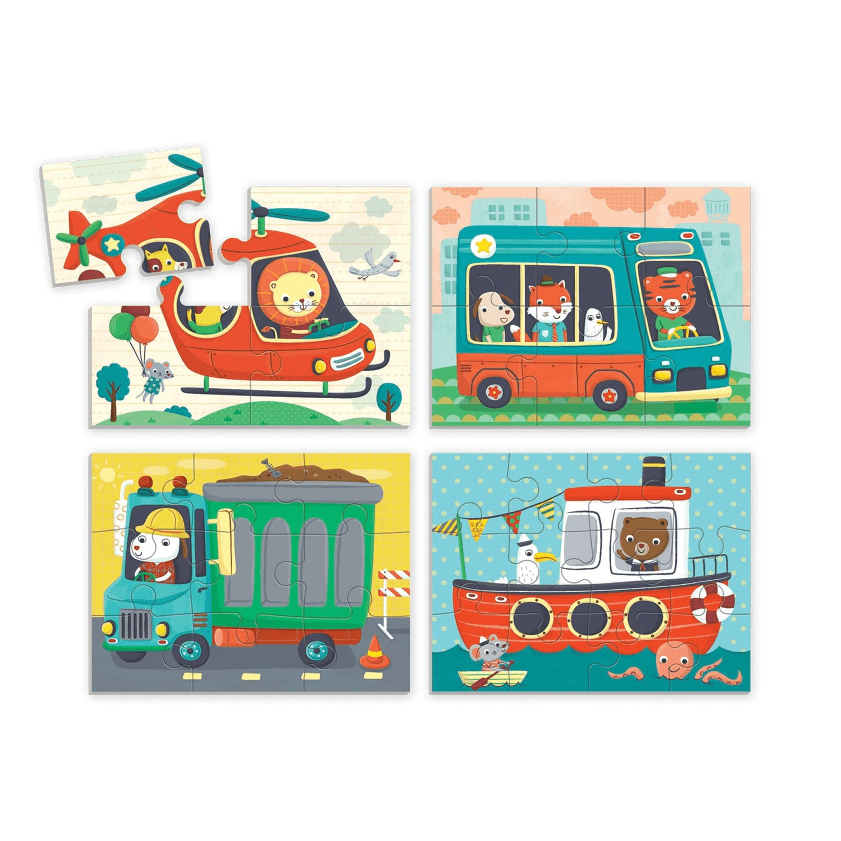 Mudpuppy 4-in-a-Box Puzzle Set - Transportation