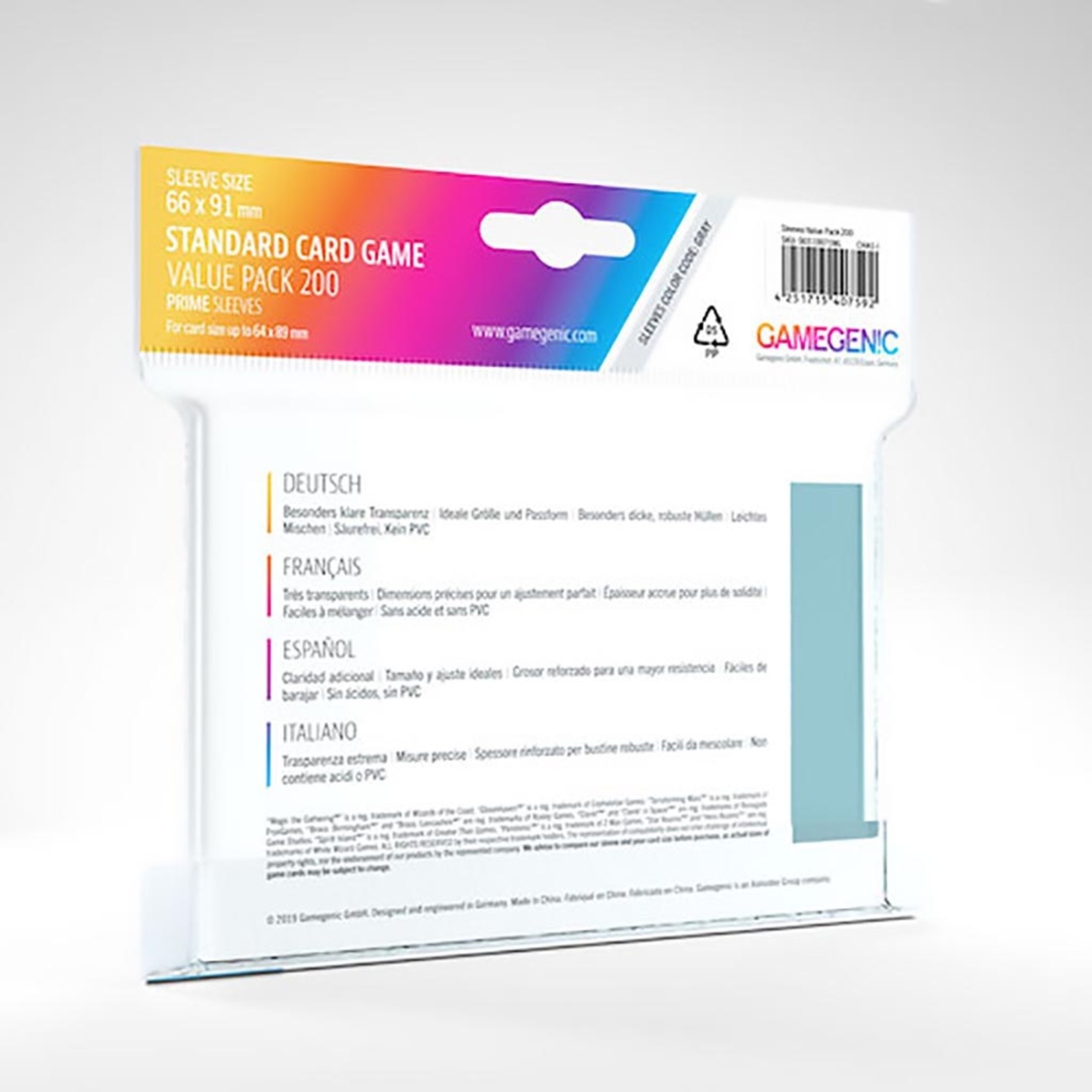 Gamegenic Prime Sleeves: Clear Value Pack (66 x 91mm)