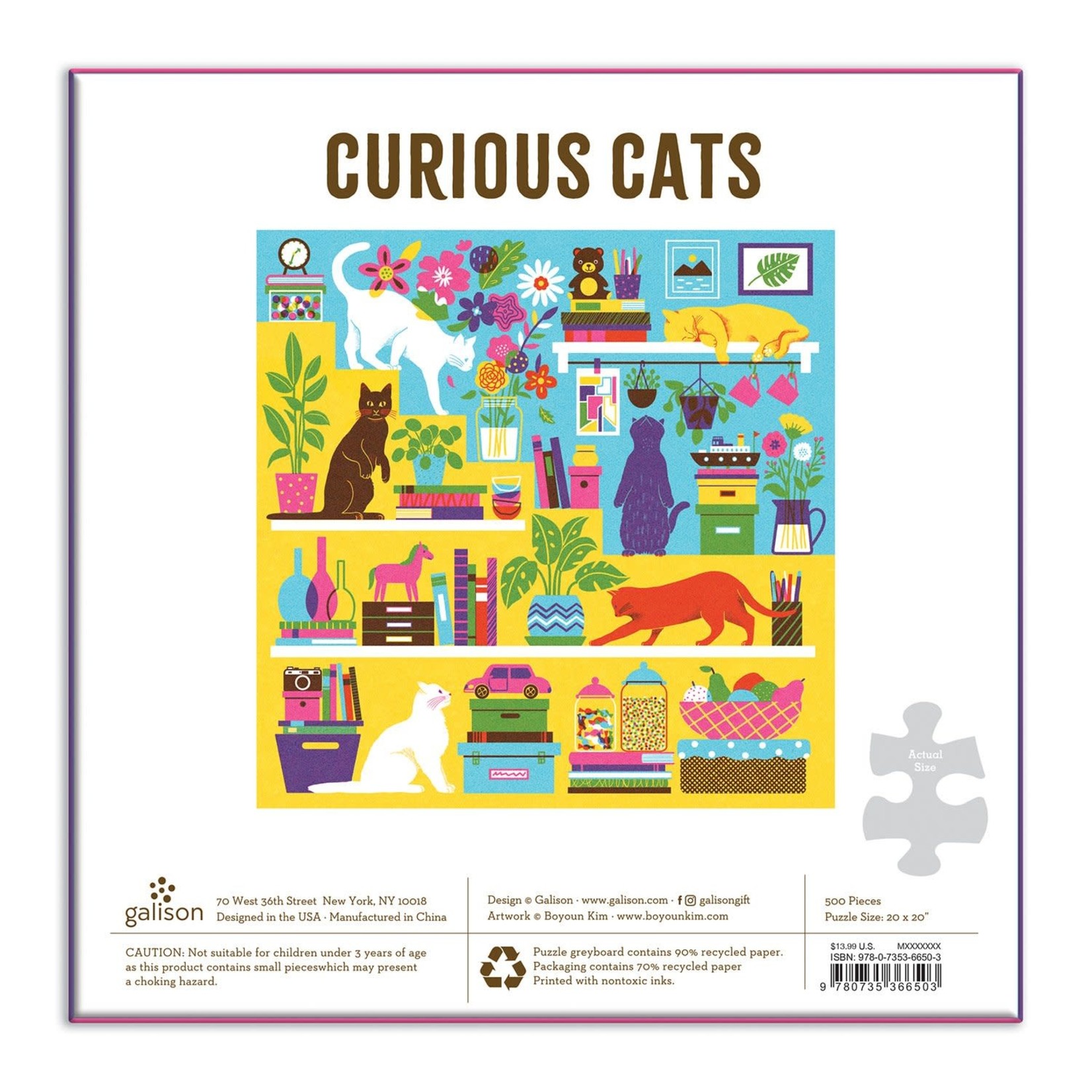 galison Curious Cats 500 Piece Jigsaw Puzzle