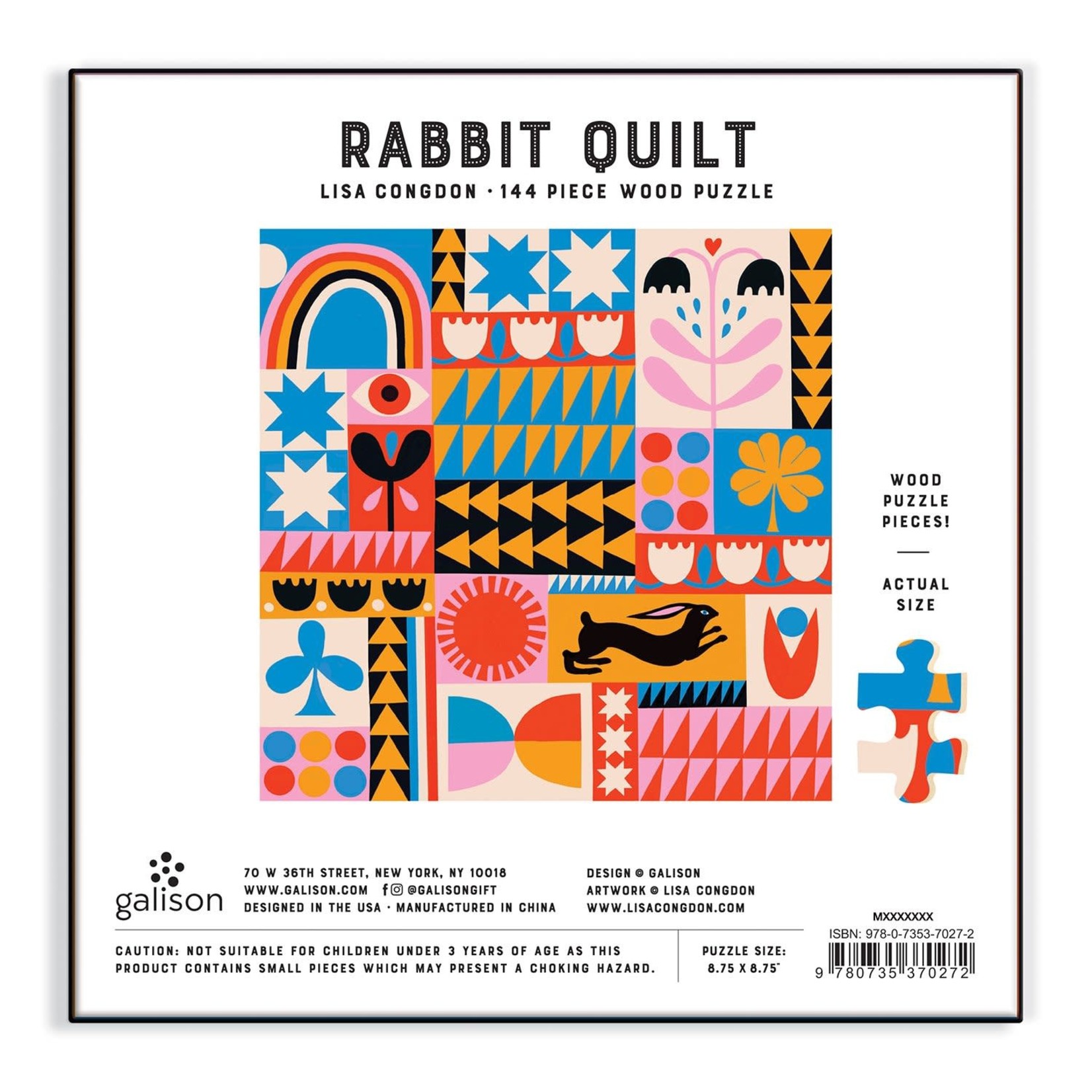 galison Rabbit Quilt 144 Piece Wood Puzzle