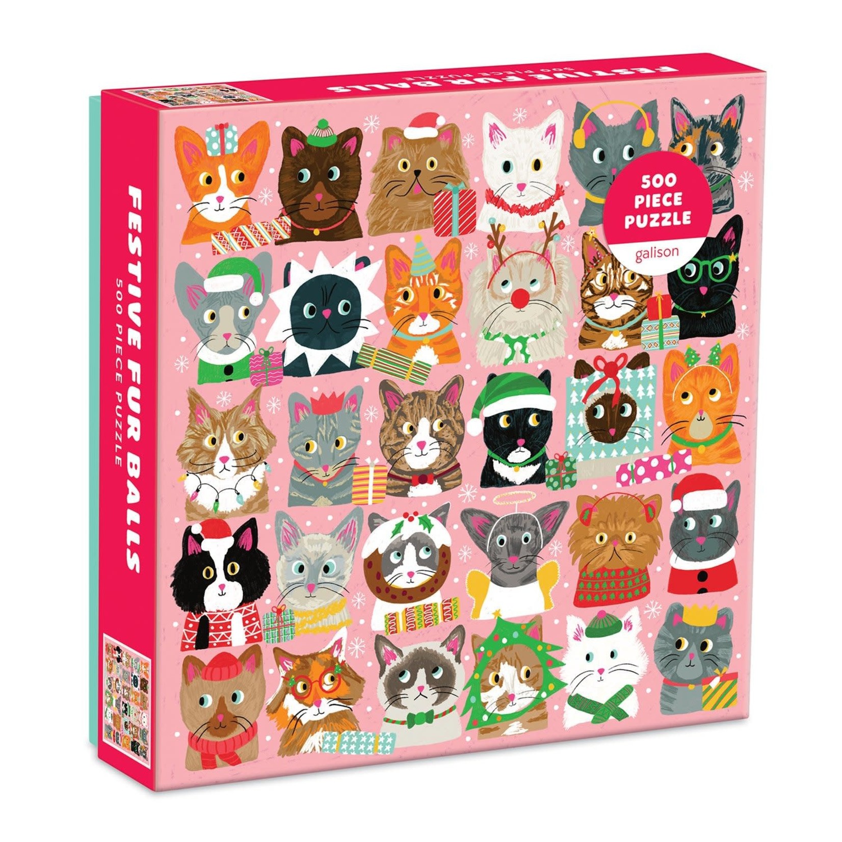 galison Festive Furballs 500 Piece Jigsaw Puzzle