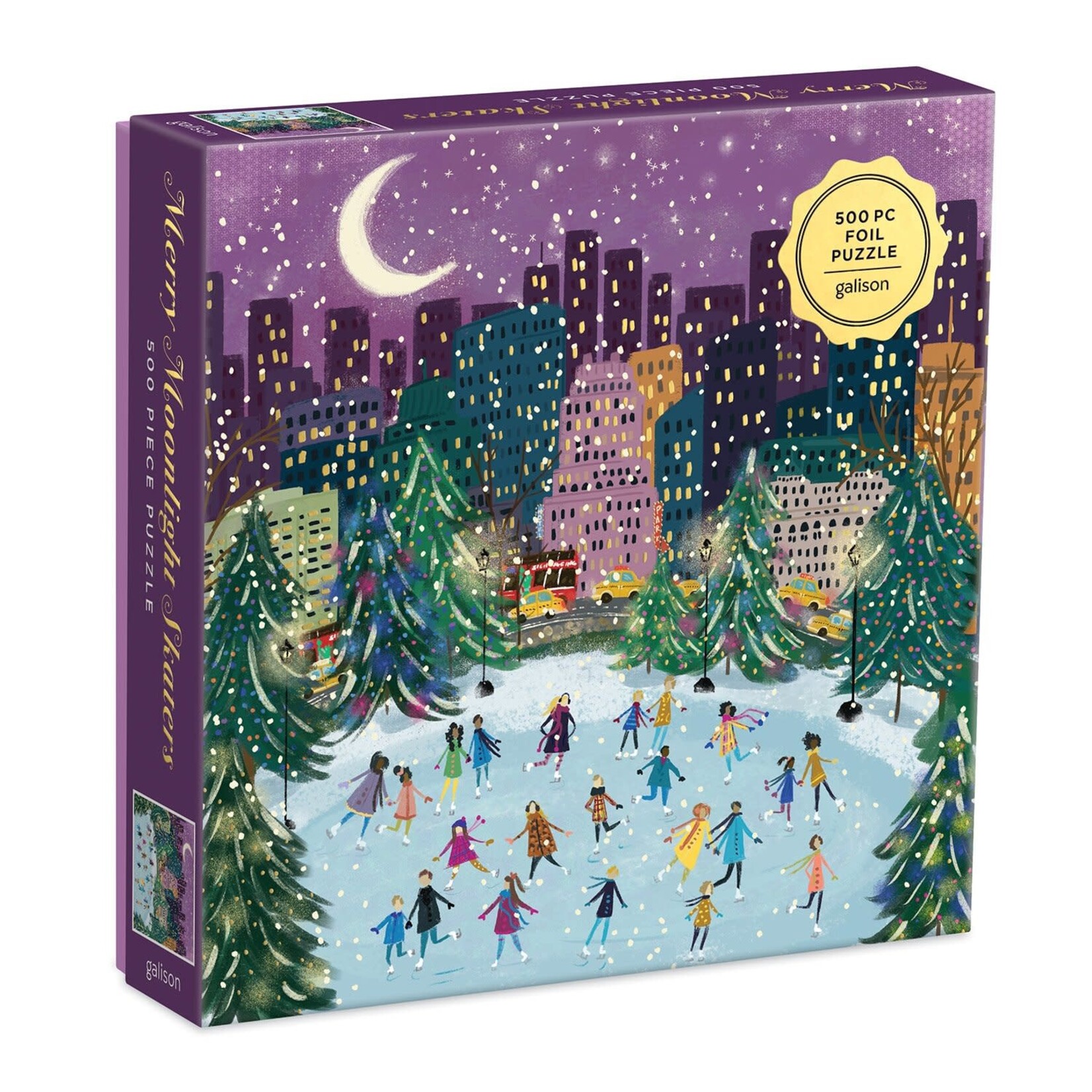 galison Merry Moonlight Skaters 500 Piece Foil Jigsaw Puzzle