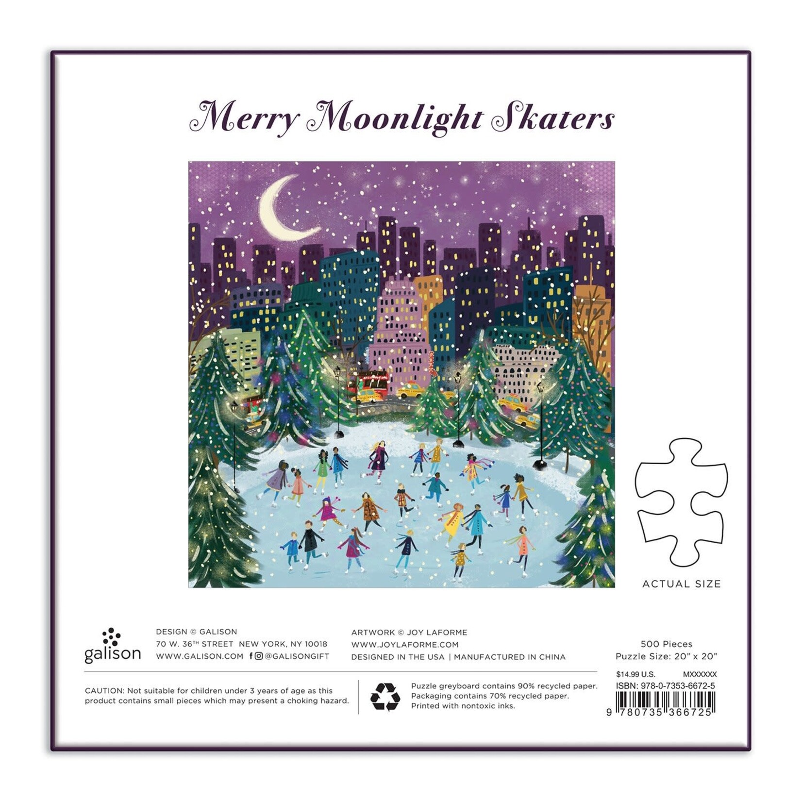 galison Merry Moonlight Skaters 500 Piece Foil Jigsaw Puzzle