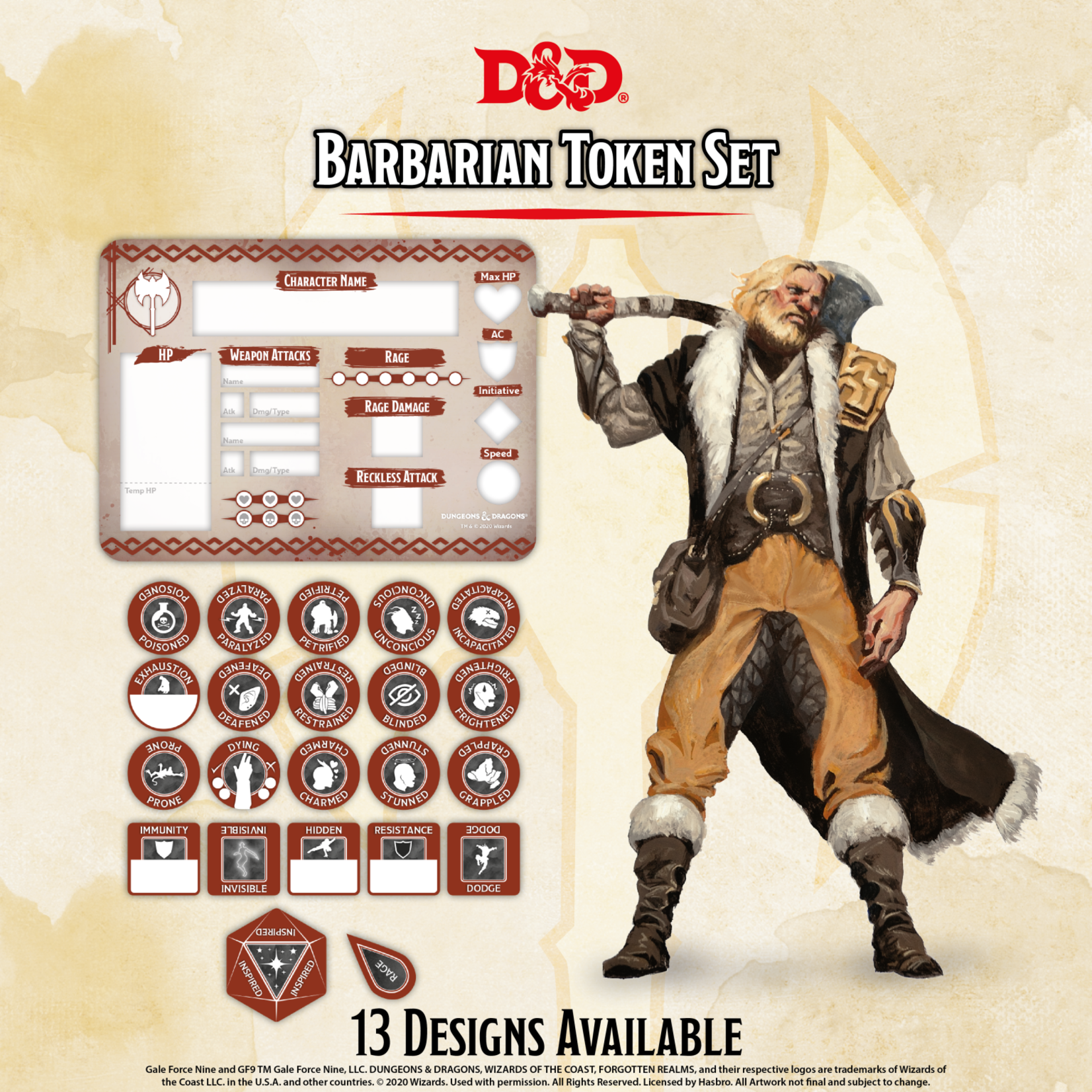 Gale Force Nine D&D Character Token Set: Barbarian