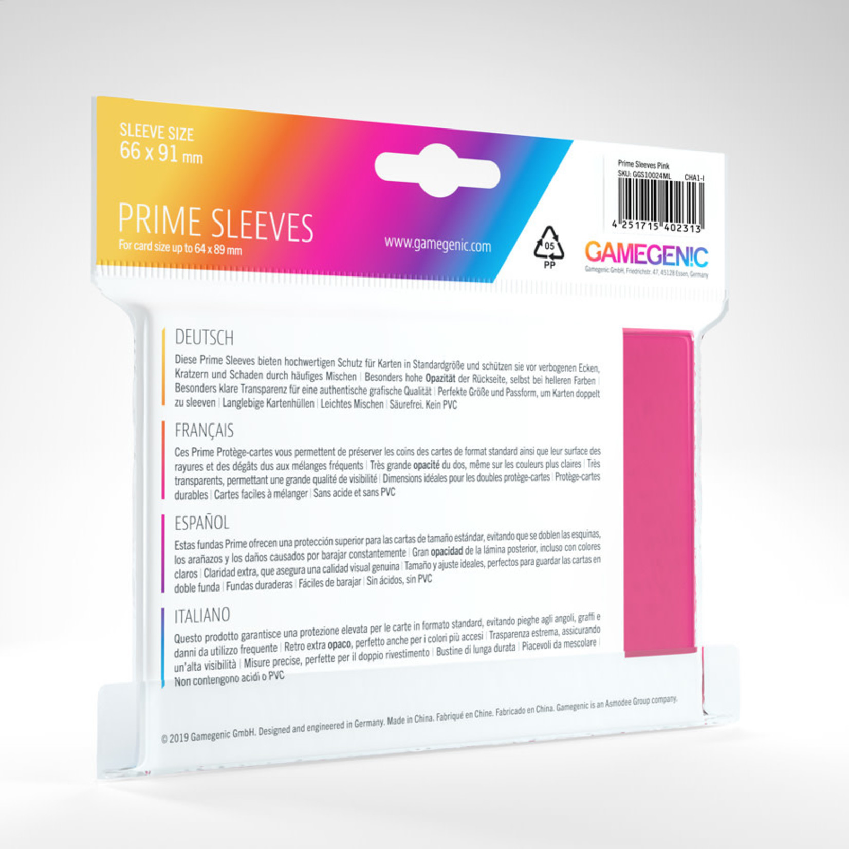 Gamegenic Prime Sleeves: Pink (66 x 91mm)