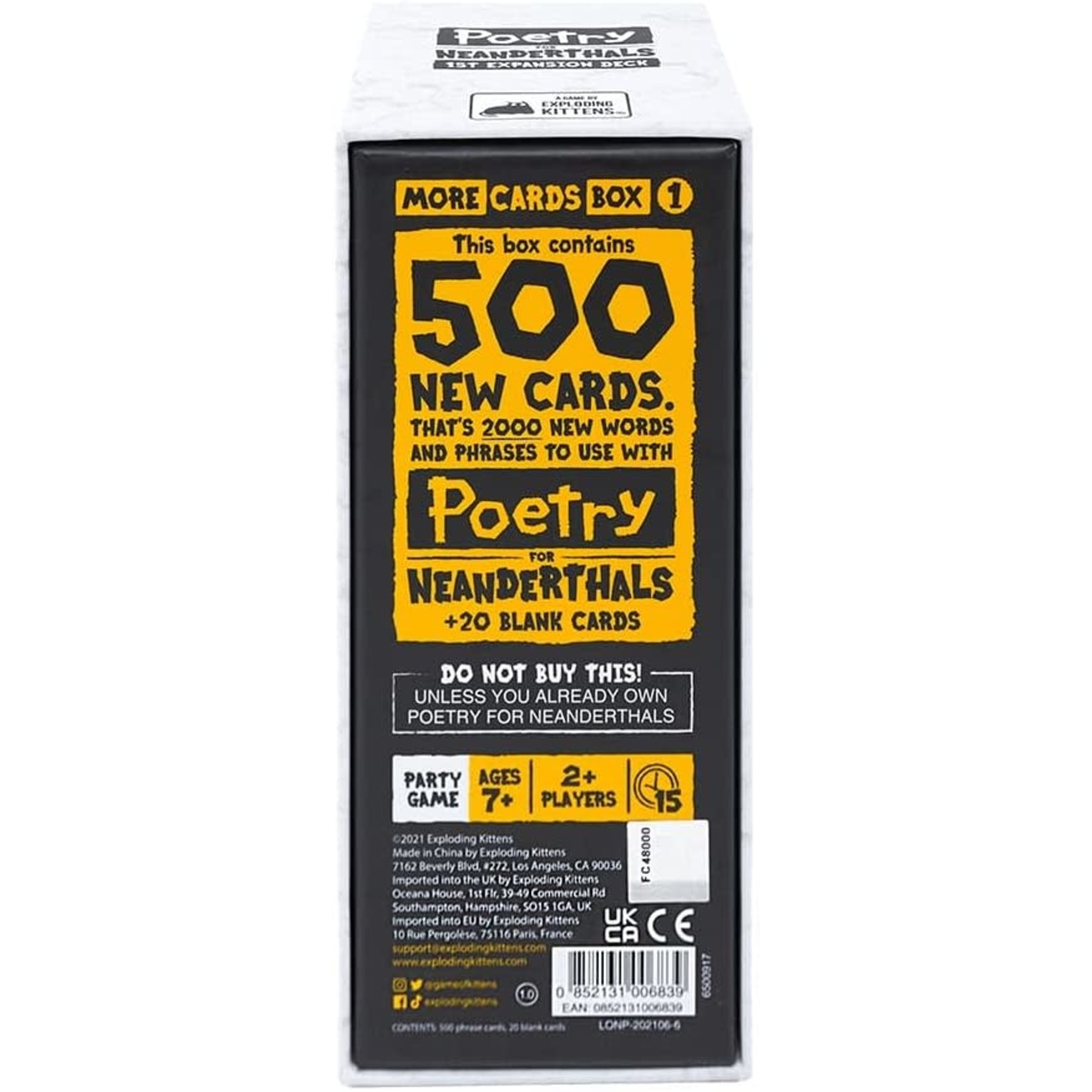 Exploding Kittens Poetry for Neanderthals: More Cards Box 1